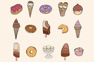 illustration d'un ensemble de beignets et de crème glacée. vecteur