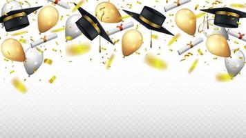 chapeau de graduation tombant, papier de diplôme et confettis d'or. illustration vectorielle vecteur