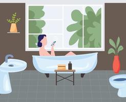 femme prenant un bain dans la baignoire, illustration plate