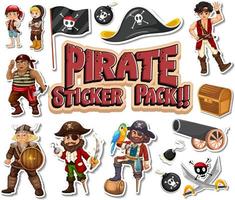 pack d'autocollants de personnages et d'objets de dessins animés pirates vecteur