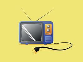 illustration d'une boîte de télévision vintage 3d avec antenne, câble et icône vectorielle à écran brillant idéale pour l'icône Web, les applications mobiles, la collection vintage