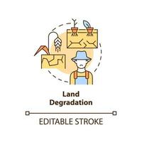 icône de concept de dégradation des terres. défis pour atteindre l'illustration de la ligne mince de l'idée abstraite de la sécurité alimentaire. dessin de contour isolé. trait modifiable. vecteur