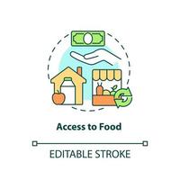 accès à l'icône de concept de nourriture. acheter des produits. définitions de base de la sécurité alimentaire idée abstraite illustration en ligne mince. dessin de contour isolé. trait modifiable. vecteur