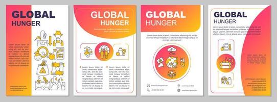 modèle de brochure dégradé rouge sur la faim dans le monde. l'insécurité alimentaire. conception de dépliant avec des icônes linéaires. 4 mises en page vectorielles pour la présentation, les rapports annuels. vecteur