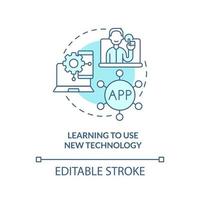 apprendre à utiliser l'icône de concept turquoise de nouvelle technologie. exemples d'apprentissage tout au long de la vie idée abstraite illustration en ligne mince. dessin de contour isolé. trait modifiable. vecteur