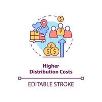 icône de concept de coûts de distribution plus élevés. les entreprises d'exportation luttent l'illustration de la ligne mince de l'idée abstraite. dessin de contour isolé. vecteur
