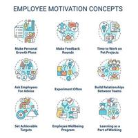 ensemble d'icônes de concept de motivation des employés. idée de bien-être des travailleurs illustrations en couleur de ligne mince. faire des tours de rétroaction. symboles isolés. trait modifiable. vecteur