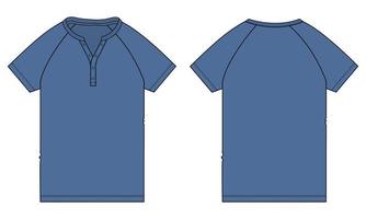 t-shirt raglan à manches courtes mode technique croquis plat illustration vectorielle modèle de couleur bleu marine pour bébés garçons. vecteur