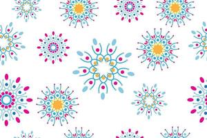 motif de fleurs géométriques abstraites transparentes colorées. beau modèle de conception de tissu batik indonésie. ornement vintage à carreler. conception graphique élégante. rose magenta bleu cyan vert beige vecteur