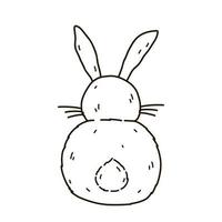 mignon lapin assis, vue arrière. lapin moelleux isolé sur fond blanc. illustration vectorielle dessinée à la main dans un style doodle. parfait pour les conceptions de Pâques et de vacances, les cartes, le logo, les décorations. vecteur