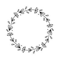 couronne florale de printemps isolée sur fond blanc. cadre rond avec des fleurs. illustration vectorielle dessinée à la main dans un style doodle. parfait pour les cartes, invitations, décorations, logo, divers designs. vecteur