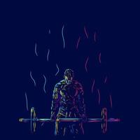 fitness men on gym line pop art potrait logo design coloré avec fond sombre. illustration vectorielle abstraite. fond noir isolé pour t-shirt vecteur