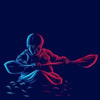 canoë-kayak sports extrêmes de l'eau en plein air ligne pop art potrait logo design coloré avec un fond sombre. illustration vectorielle abstraite. vecteur
