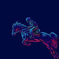 homme à cheval. logo de portrait de ligne pop art. design coloré avec un fond sombre. illustration vectorielle abstraite. fond noir isolé pour t-shirt vecteur