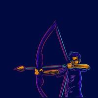 archer. logo de la ligne pop art. design coloré avec un fond sombre. illustration vectorielle abstraite. fond noir isolé pour t-shirt vecteur