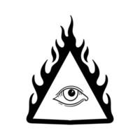 illustration de doodle vintage oeil de feu triangle dessiné à la main pour affiche d'autocollants de tatouage etc. vecteur