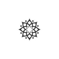logo linéaire humain de yoga abstrait. logotype d'équilibre de fleur de personne de fil. spa créatif, marque vectorielle gourou.