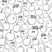 modèle sans couture de vecteur. pommes dessinées à la main sur fond blanc. pour les tissus, les invitations, les blogs, les publications, les médias sociaux, les couvertures de livres, le papier d'emballage. fond de fruits. toile de fond pour les médias sociaux des magasins d'alimentation vecteur