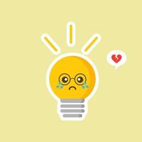 illustration vectorielle de conception plate ampoule. fond de couleur jaune brillant bulbon. ampoule emoji avec émotion drôle. illustration vectorielle dessinée à la main. concept créatif d'idée vecteur