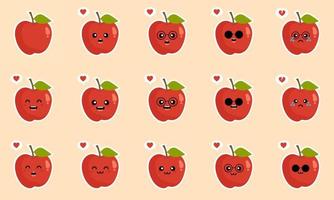 Pomme. concept d'aliments sains. collection d'émoticônes emoji. personnages de dessins animés pour livre de coloriage pour enfants, pages à colorier, impression de t-shirt, icône, logo, étiquette, patch, autocollant. pommes, un design moderne de pomme rouge vecteur