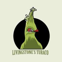 tête de turaco de livingstone illustration design icône logo vecteur