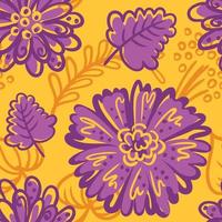 illustration vectorielle d'automne. motif vectoriel floral sans couture dessiné à la main. texture avec des fleurs de fantaisie violettes. fond de jardin rétro pour la conception de vêtements, papier d'emballage, carte de voeux