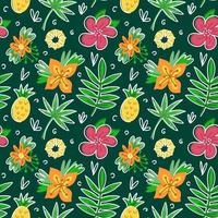 modèle sans couture d'été avec des fleurs tropicales et des ananas vecteur