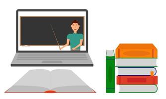 éducation en ligne. une leçon ou une conférence sur un appel vidéo avec un enseignant. illustration vectorielle