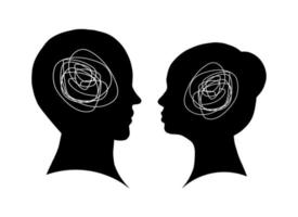 forme d'ombre de tête de couple plat femme et homme isolé sur fond blanc. illustration de concept de problèmes de relation vectorielle simple. vecteur