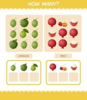 combien de fruits de dessin animé. jeu de comptage. jeu éducatif pour les enfants d'âge préscolaire et les tout-petits vecteur