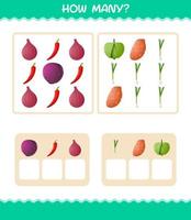 combien de légumes de dessin animé. jeu de comptage. jeu éducatif pour les enfants d'âge préscolaire et les tout-petits vecteur