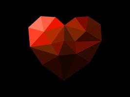coeur rouge à facettes 3d sur fond noir vecteur
