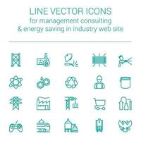 icônes vectorielles de ligne pour des conseils en gestion de fabrication à réponse rapide et des économies d'énergie sur le site Web de l'industrie vecteur