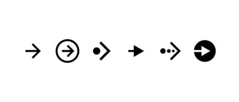 faites glisser le jeu d'icônes du bouton droit. pictogramme de flèche de défilement d'application et de réseau social pour la conception Web ou l'application. collection d'éléments d'interface utilisateur de pointeur de direction noire suivante. illustration vectorielle eps vecteur