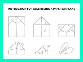 instructions pour assembler un avion en papier vecteur