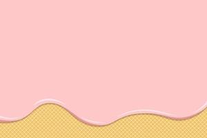 la crème glacée ou le yaourt fondent sur la gaufre. des gouttes de liquide rose crémeux ou de lait coulent sur des biscuits croustillants grillés. texture de gâteau sucré de gaufrette glacée. modèle de fond de vecteur pour bannière avec espace pour le texte