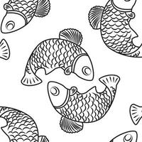 modèle sans couture noir et blanc avec 2 poissons nageant en cercle. silhouettes d'animaux marins, image monochrome pour impression sur tissu, bannières. illustration vectorielle vecteur