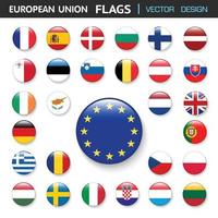 ensemble de drapeaux union européenne et membres en botton stlye, illustration d'élément de conception vectorielle vecteur