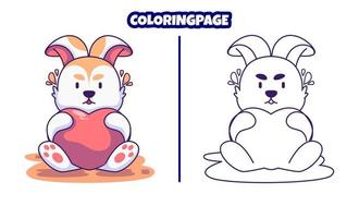 joli lapin amoureux de pages à colorier adaptées aux enfants vecteur