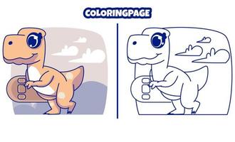 dinosaure mignon avec des pages à colorier adaptées aux enfants vecteur