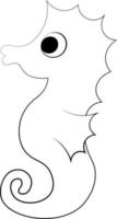 hippocampe de dessin animé mignon. dessiner une illustration en noir et blanc vecteur