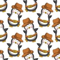 modèle vectorielle continue avec cow-boy pingouin dessin animé mignon vecteur