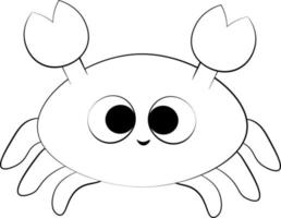 crabe de dessin animé mignon. dessiner une illustration en noir et blanc vecteur