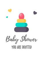 invitation de douche de bébé verticale avec une jolie pyramide de jouet. vecteur