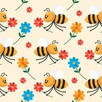 illustration vectorielle de dessin animé mignon abeille modèle sans couture vecteur