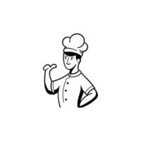 jeune chef apporte illustration vectorielle de nourriture silhouette style rétro vecteur