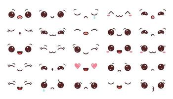 collection de visages kawaii. ensemble d'yeux et de bouches kawaii avec différentes émotions. illustration vectorielle isolée sur fond blanc vecteur