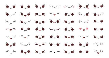 grand ensemble de visages kawaii. collection d'yeux et de bouches kawaii avec différentes émotions. illustration vectorielle isolée sur fond blanc