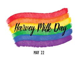 harvey milk day le 22 mai - modèle de bannière horizontale. aquarelle artistique pinceau dessiné à la main fond arc en ciel vecteur