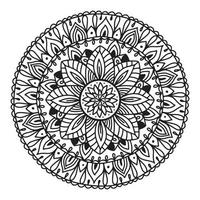 motif symétrique circulaire de mandala. motif oriental. ornement rond décoratif floral en contour noir. illustration vectorielle isolée sur fond blanc. imprimé arabe, indien. symbole du yoga.